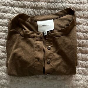 Reformation Chocolate Brown Button-Up Top